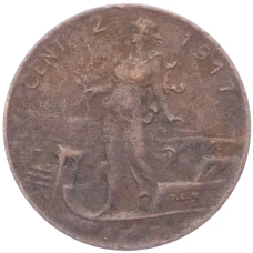 Монета 2 чентезимо 1917 года Италия (аверс)