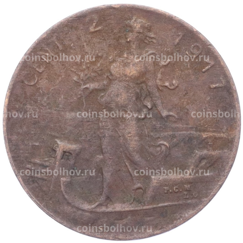 Монета 2 чентезимо 1917 года Италия