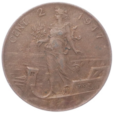 Монета 2 чентезимо 1917 года Италия (аверс)