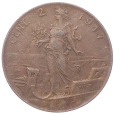 Монета 2 чентезимо 1917 года Италия (аверс)