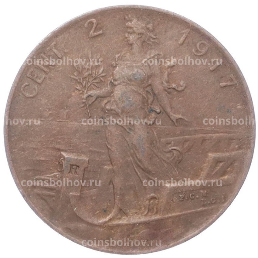 Монета 2 чентезимо 1917 года Италия