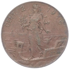 Монета 2 чентезимо 1916 года Италия (аверс)