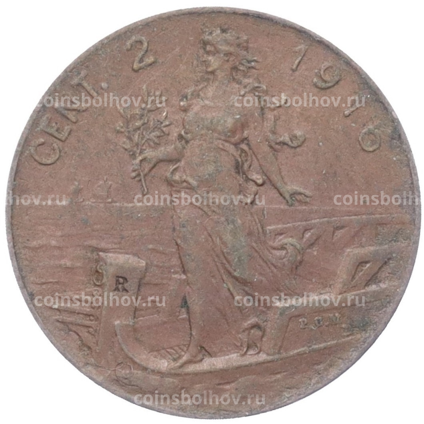 Монета 2 чентезимо 1916 года Италия