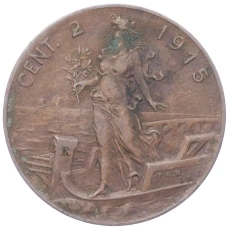 Монета 2 чентезимо 1915 года Италия (аверс)