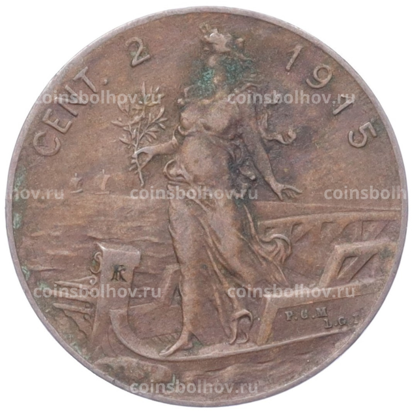 Монета 2 чентезимо 1915 года Италия