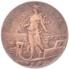 Монета 2 чентезимо 1915 года Италия (аверс)
