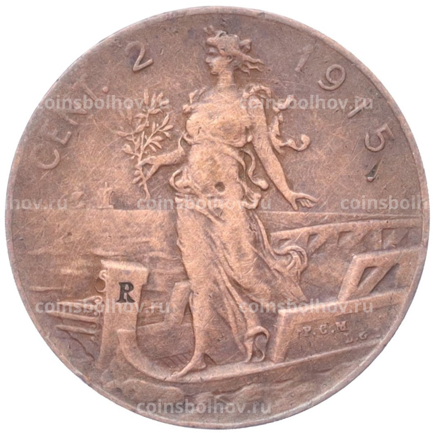 Монета 2 чентезимо 1915 года Италия