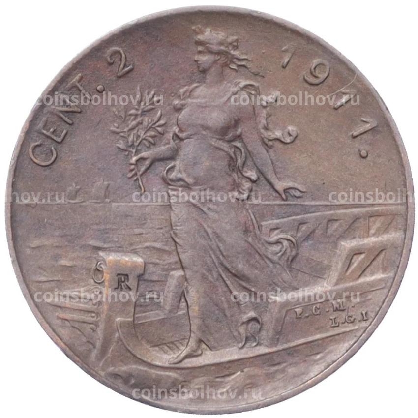 Монета 2 чентезимо 1911 года Италия