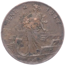 Монета 2 чентезимо 1917 года Италия (аверс)
