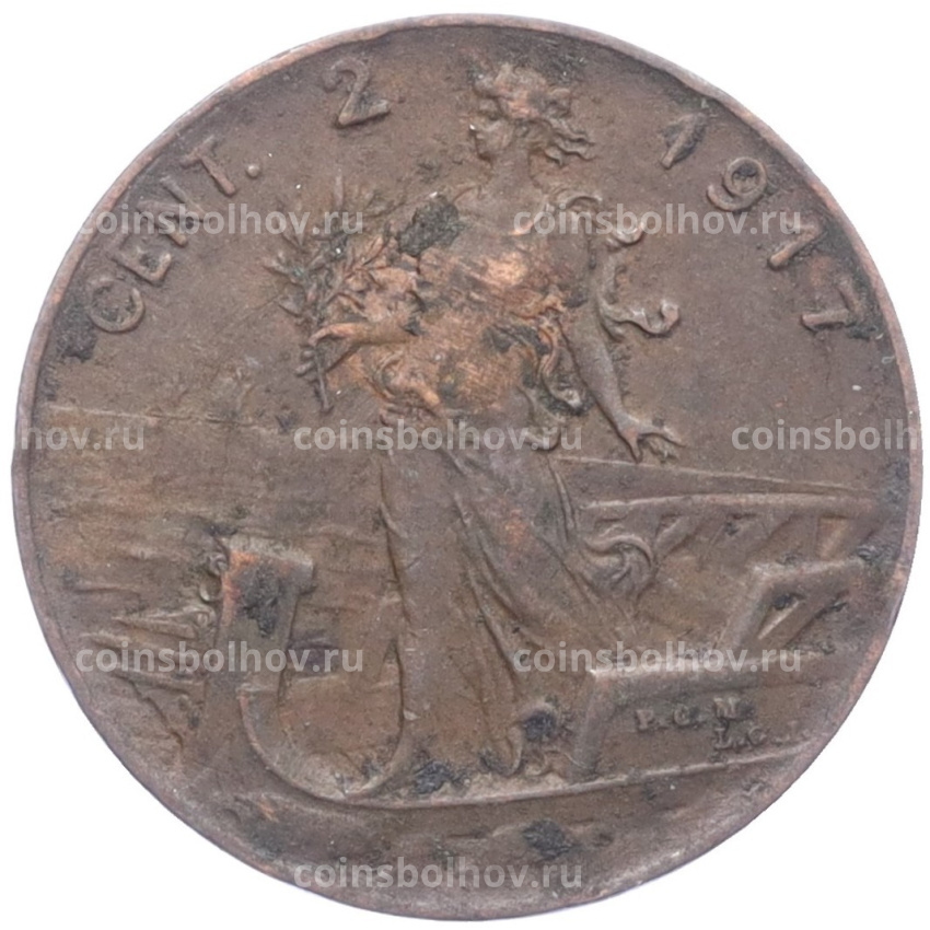 Монета 2 чентезимо 1917 года Италия
