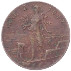 Монета 2 чентезимо 1917 года Италия (аверс)