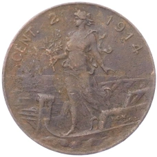 Монета 2 чентезимо 1914 года Италия (аверс)