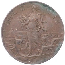 Монета 2 чентезимо 1916 года Италия (аверс)