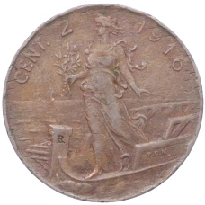 Монета 2 чентезимо 1916 года Италия (аверс)