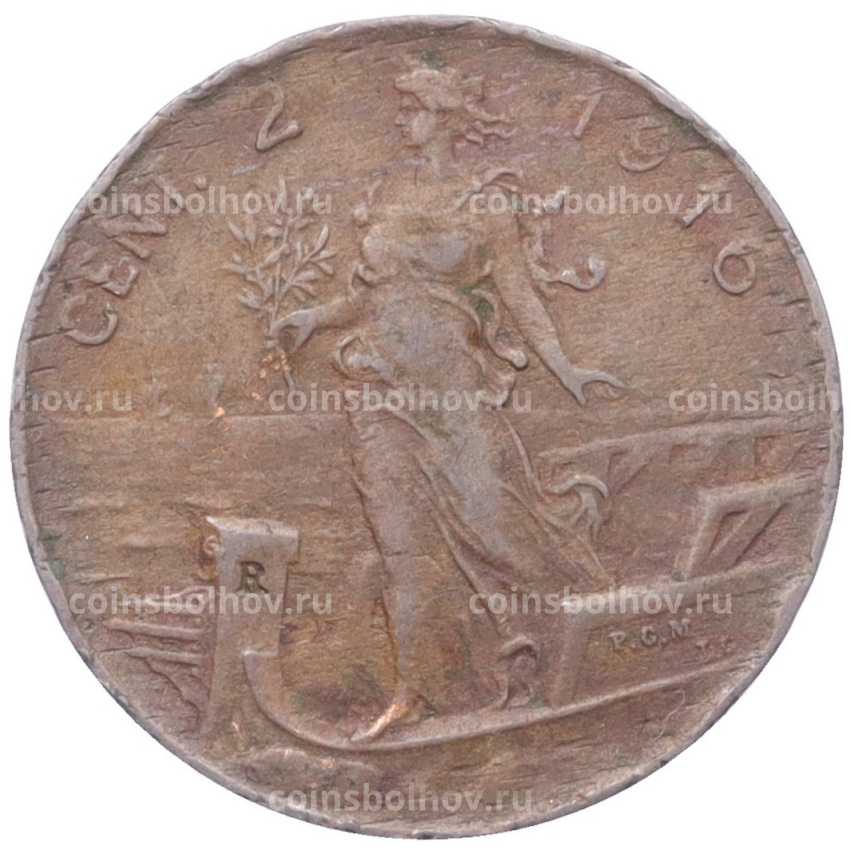 Монета 2 чентезимо 1916 года Италия