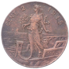 Монета 2 чентезимо 1915 года Италия (аверс)