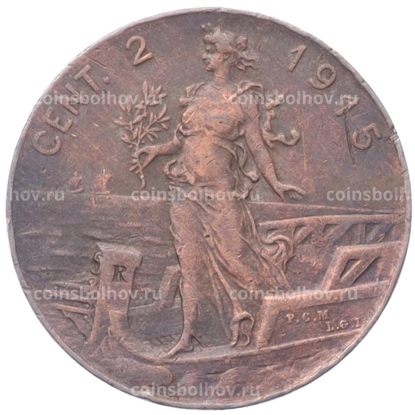 Монета 2 чентезимо 1915 года Италия