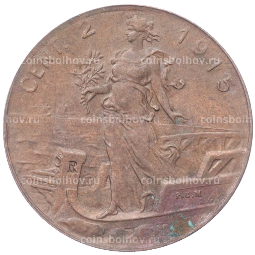 Монета 2 чентезимо 1915 года Италия