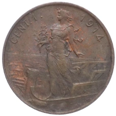 Монета 1 чентезимо 1914 года Италия (аверс)