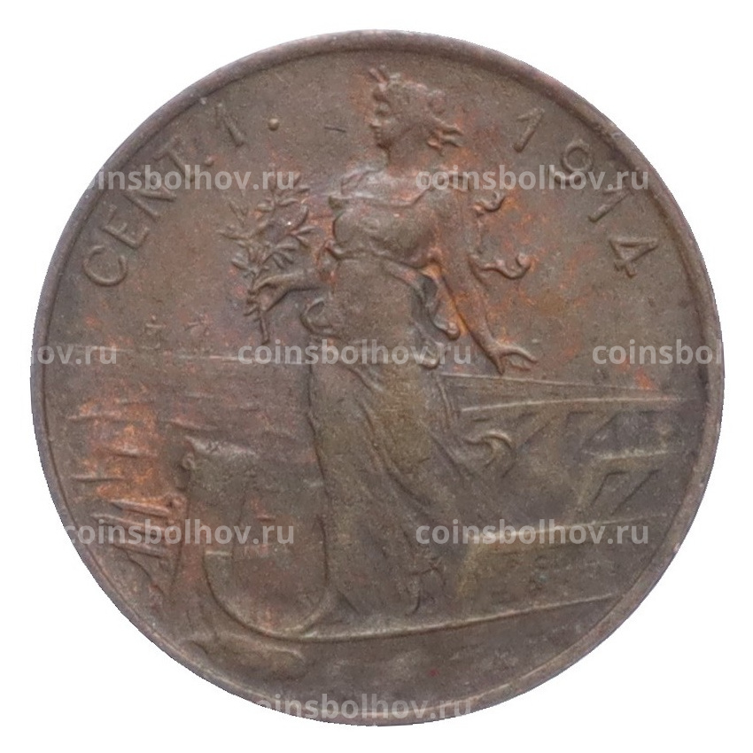 Монета 1 чентезимо 1914 года Италия