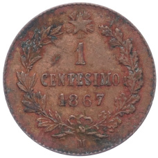 Монета 1 чентезимо 1867 года M Италия (аверс)