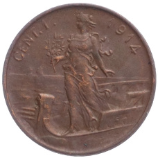 Монета 1 чентезимо 1914 года Италия (аверс)