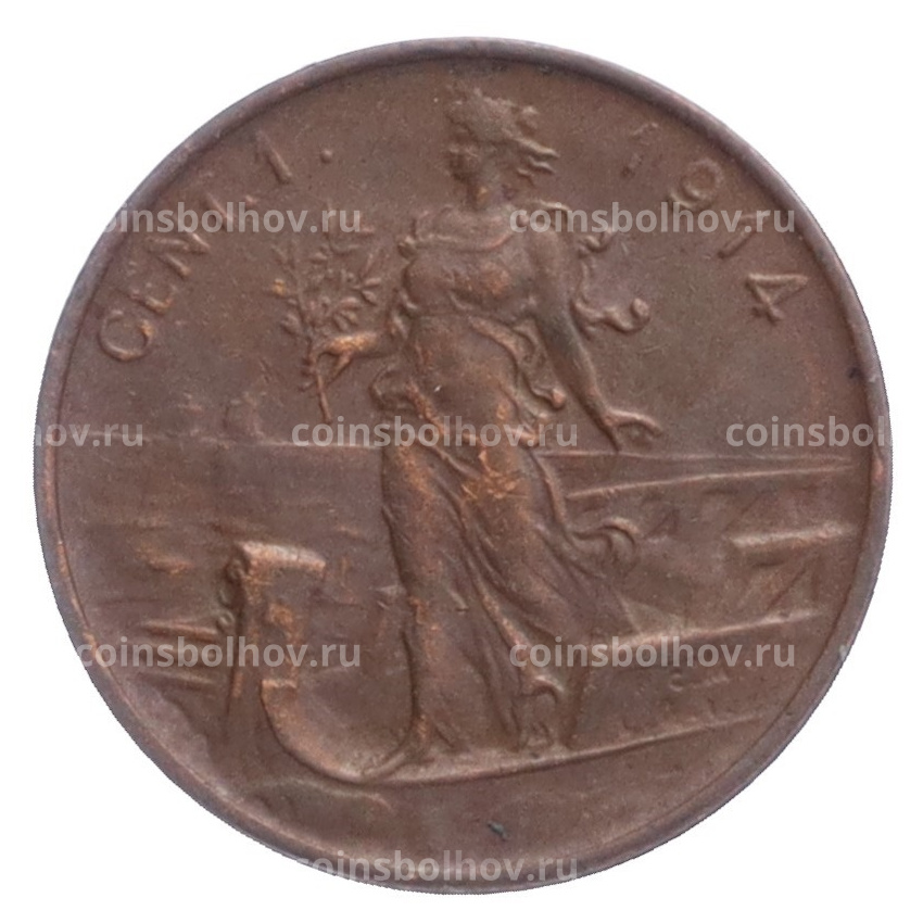 Монета 1 чентезимо 1914 года Италия
