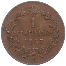 Монета 1 чентезимо 1867 года M Италия (аверс)
