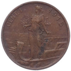 Монета 1 чентезимо 1915 года Италия (аверс)