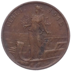 Монета 1 чентезимо 1915 года Италия (аверс)