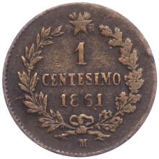 Монета 1 чентезимо 1861 года M Италия (аверс)