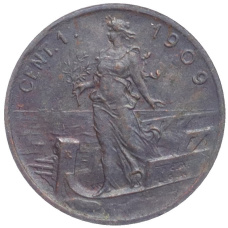 Монета 1 чентезимо 1909 года Италия (аверс)