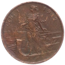 Монета 1 чентезимо 1912 года Италия (аверс)