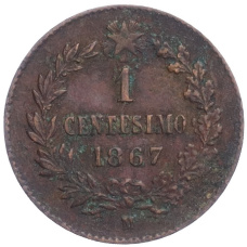 Монета 1 чентезимо 1867 года M Италия (аверс)