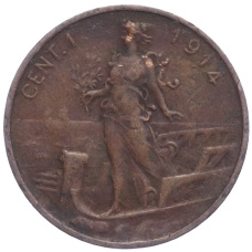 Монета 1 чентезимо 1914 года Италия (аверс)