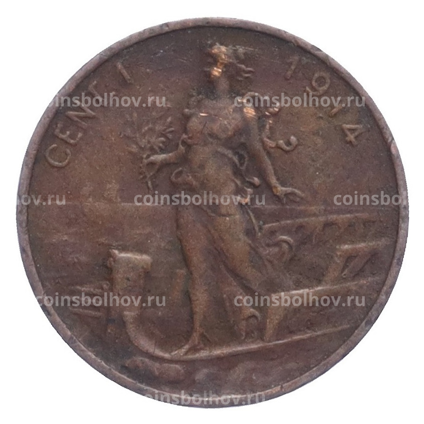 Монета 1 чентезимо 1914 года Италия