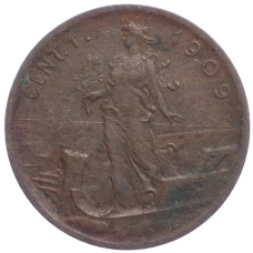 Монета 1 чентезимо 1909 года Италия (аверс)