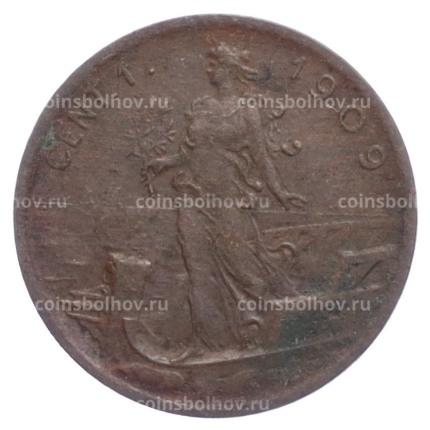 Монета 1 чентезимо 1909 года Италия