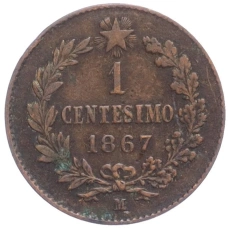 Монета 1 чентезимо 1867 года М Италия (аверс)