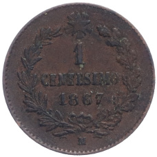 Монета 1 чентезимо 1867 года М Италия (аверс)