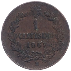 Монета 1 чентезимо 1867 года М Италия (аверс)