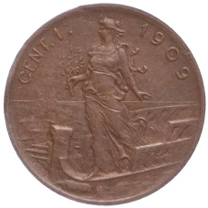 Монета 1 чентезимо 1909 года Италия (аверс)