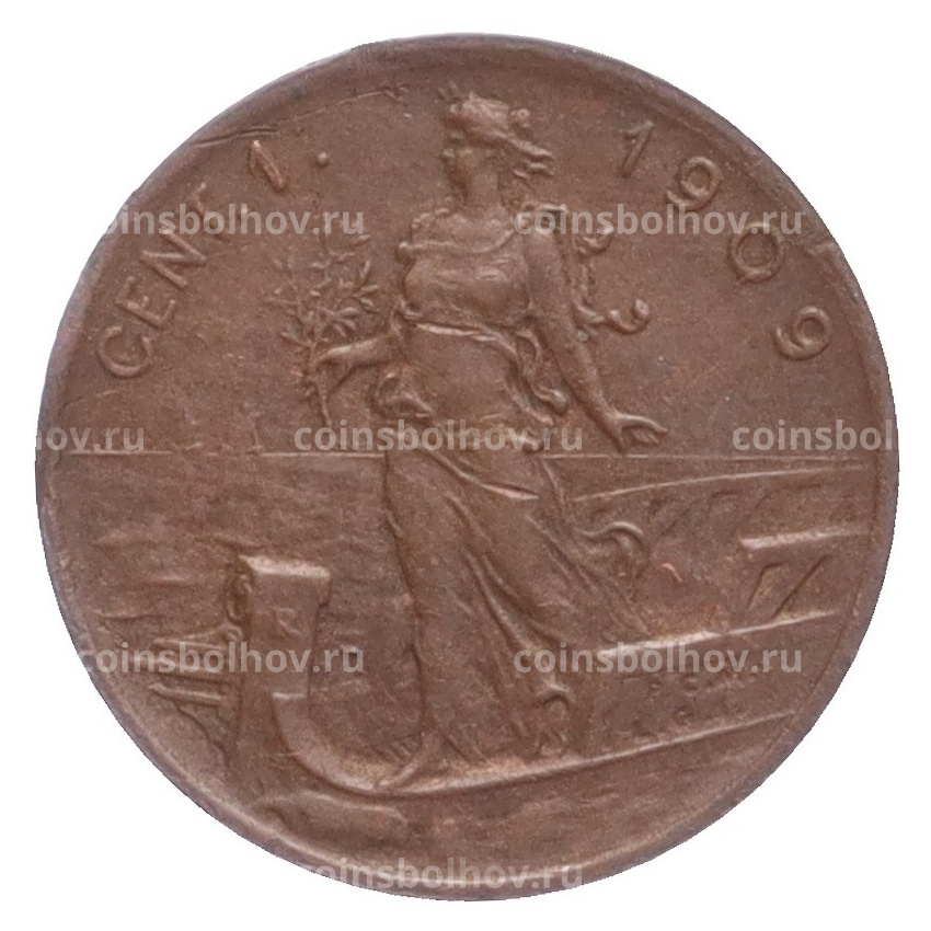 Монета 1 чентезимо 1909 года Италия