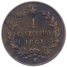 Монета 1 чентезимо 1861 года М Италия (аверс)