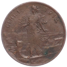 Монета 1 чентезимо 1914 года Италия (аверс)