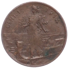 Монета 1 чентезимо 1914 года Италия (аверс)