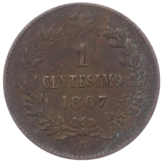 Монета 1 чентезимо 1867 года М Италия (аверс)