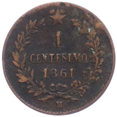Монета 1 чентезимо 1861 года М Италия (аверс)