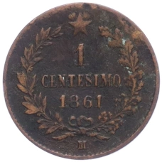 Монета 1 чентезимо 1861 года М Италия (аверс)