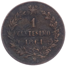 Монета 1 чентезимо 1861 года М Италия (аверс)